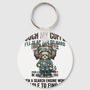 Funny Dog Coffee Warning Vintage Engraving Design_ Key Ring