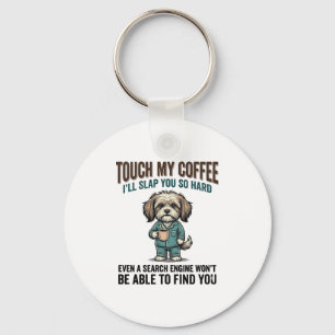 Funny Dog Coffee Warning Vintage Engraving Design_ Key Ring
