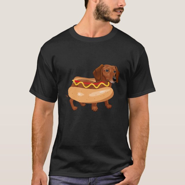 Funny Dog Dachshund Hot Dog Fast Food T-Shirt (Front)