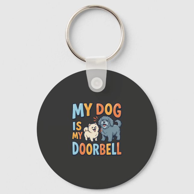 Funny Dog Doorbell Pet Lover Key Ring (Front)