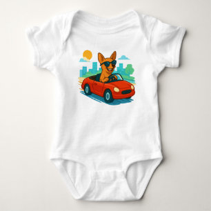 Funny Dog Driving Red Car Cartoon Baby Bodysuit