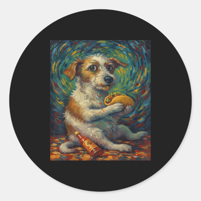 Funny Dog Eating Taco Graphic Art Design  Classic Round Sticker (Front)