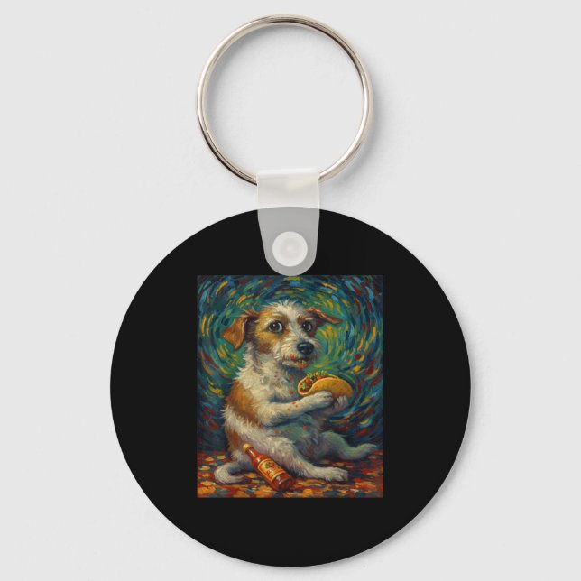 Funny Dog Eating Taco Graphic Art Design  Key Ring (Front)