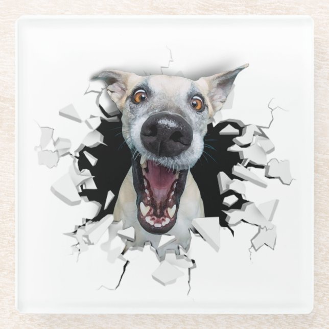 Funny dog face   glass coaster (Front)