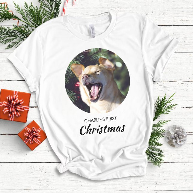 Funny Dog First Christmas Personalised Dog Photo T-Shirt (Creator Uploaded)