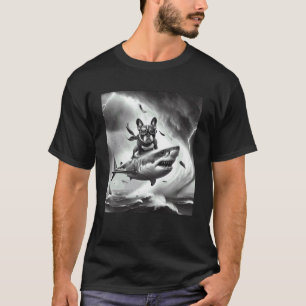 Funny Dog French Bulldog Riding a Shark in Tornado T-Shirt
