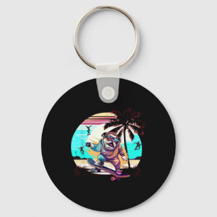 Funny Dog French Bulldog Skateboarding Skateboard Key Ring