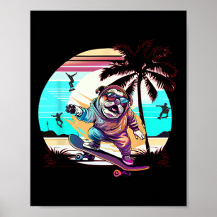 Funny Dog French Bulldog Skateboarding Skateboard Poster