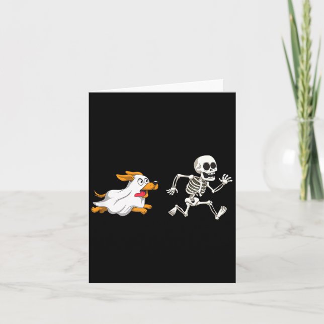 Funny Dog Ghost Halloween Skeleton Card (Front)