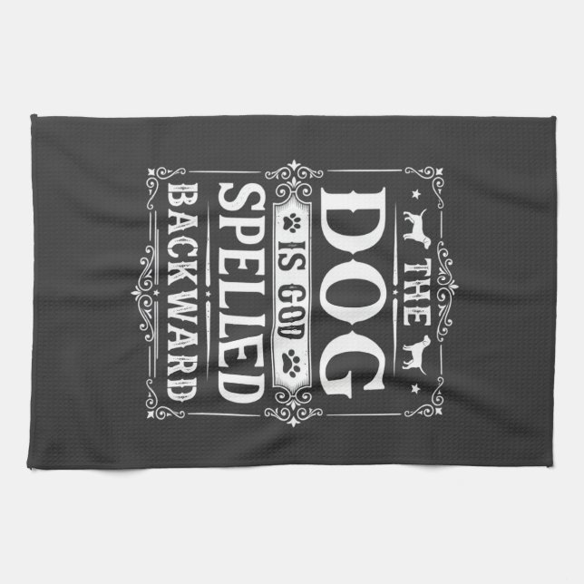 Funny Dog God Spelled Backward Tea Towel (Horizontal)