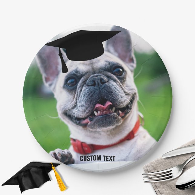 Funny Dog Graduation French BullDog Custom Photo Paper Plate (Creator Uploaded)