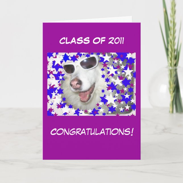 Funny Dog Graduation on Purple Card (Front)