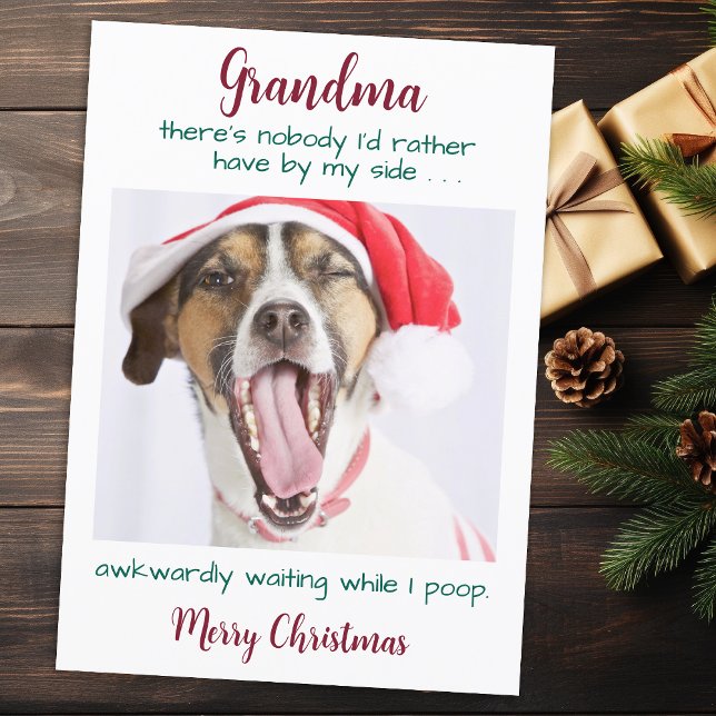 Funny Dog Grandma Personalised Pet Photo Christmas Holiday Card (Creator Uploaded)