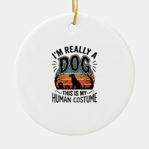 Funny Dog Human Costume Halloween Vintage Dog Desi Ceramic Tree Decoration