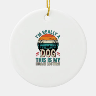 Funny Dog Human Costume Vintage Halloween Shirt_1 Ceramic Tree Decoration