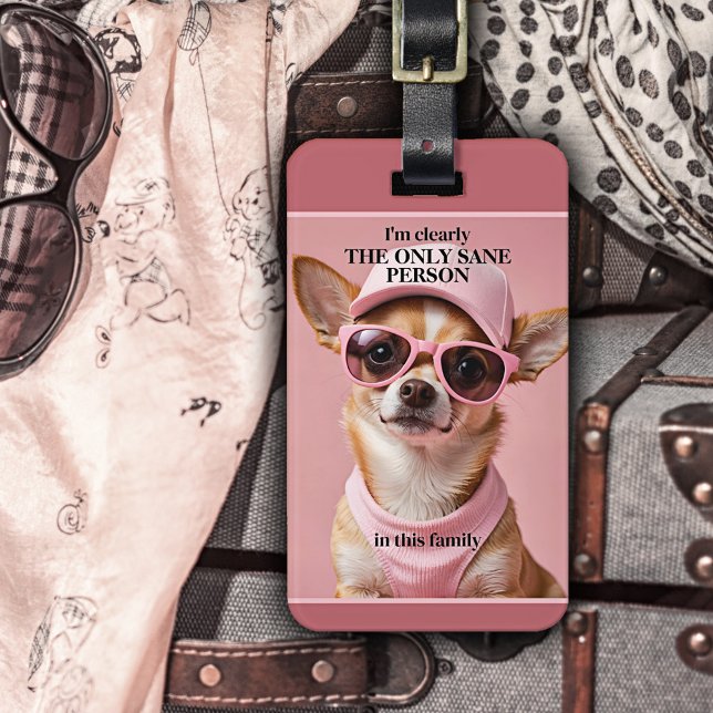 Funny Dog in Pink Cute Girly Luggage Tag (Luggage tag featuring a funny dog in pink with sunglasses.)