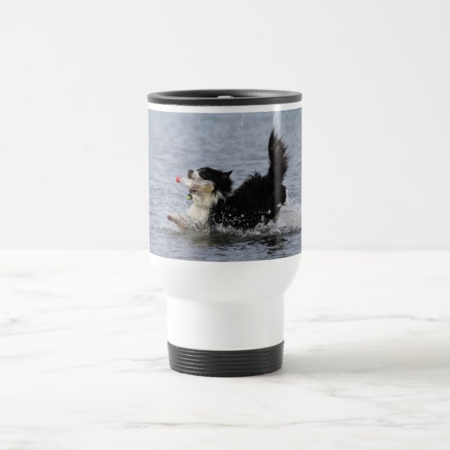 Funny dog in water, customisable mug (Center)