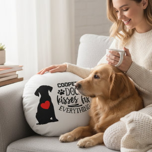 Funny Dog Kisses Fix Everything Pet Lover Round Cushion