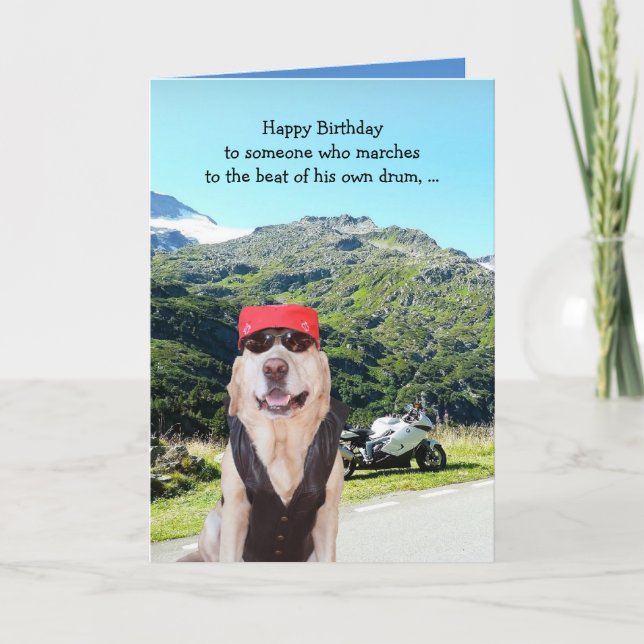 Funny Dog/Lab BIrthday for Male Biker Card (Front)