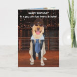 Funny Dog/Lab Birthday for Son or Nephew Card<br><div class="desc">Funny Lab images on a customisable card for a son, grandson or nephew. You can change the text, font, font size and colour. The background picture of the night skyline is from public domain pictures and the background picture inside was from a government employee taken in the scope of duties...</div>