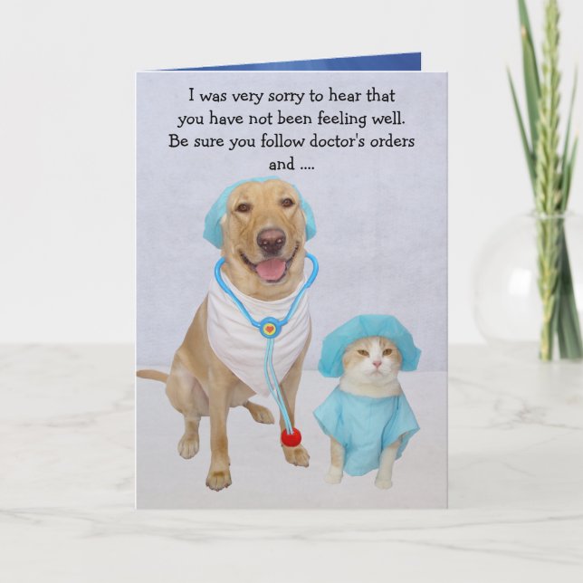 Funny Dog/Lab & Cat Get Well Card (Front)