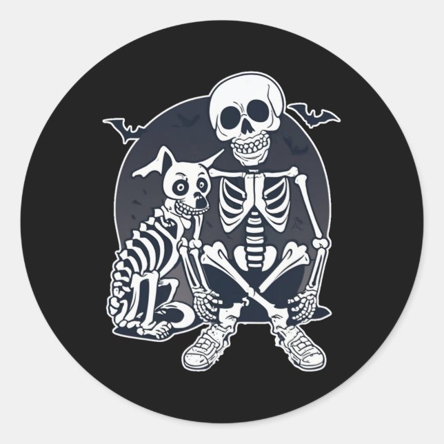 Funny Dog Like Bones Halloween Skeleton Costume  Classic Round Sticker (Front)