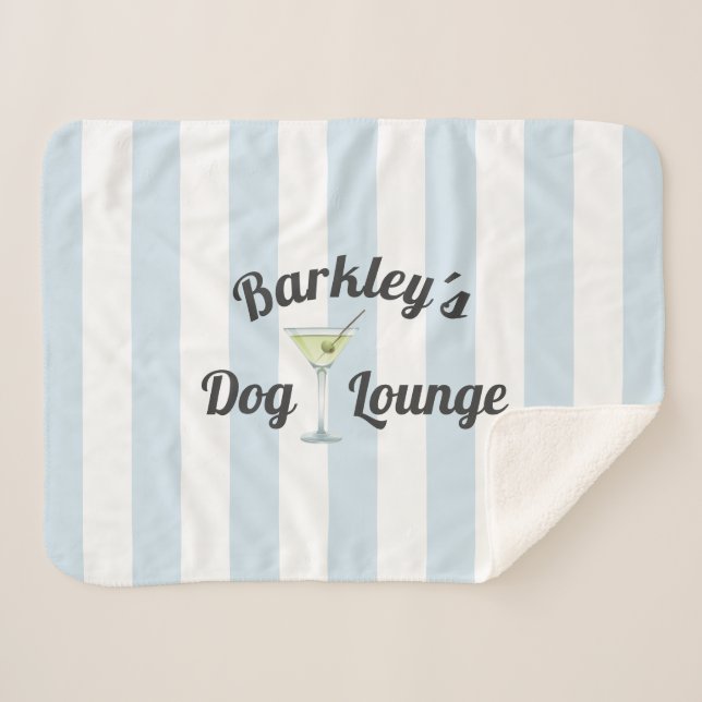 Funny Dog Lounge Personalised Blue Stripes Sherpa Blanket (Front (Horizontal))