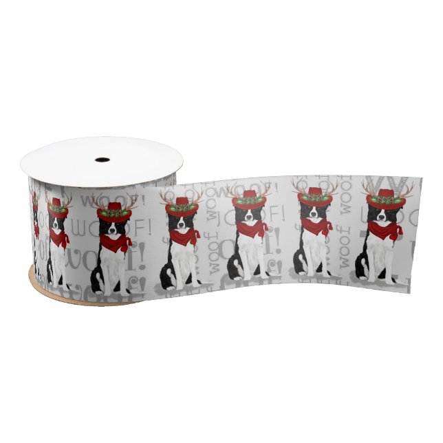 Funny Dog Lover Border Collie Christmas Satin Ribbon (Spool)