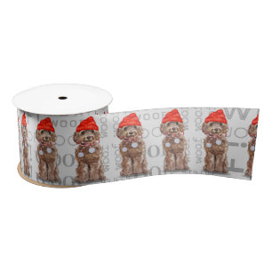 Funny Dog Lover Cute Brown Cockapoo Christmas Satin Ribbon