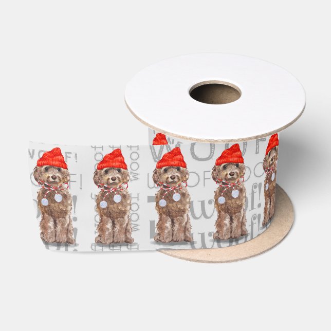 Funny Dog Lover Cute Brown Cockapoo Christmas Satin Ribbon (Spool)