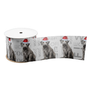 Funny Dog Lover Cute Wolfhound Dog Christmas Satin Ribbon