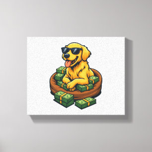 Funny Dog Lover Golden Retriever Money Stack Canvas Print