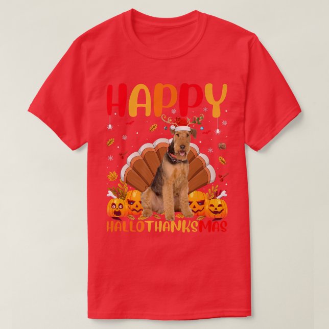 Funny Dog Lover Happy Airedale Terrier HelloThanks T-Shirt (Design Front)