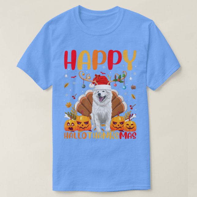 Funny Dog Lover Happy American Eskimo Dog HelloTha T-Shirt (Design Front)