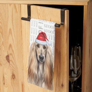 Funny Dog Lover Holiday Afghan Hound Christmas Tea Towel