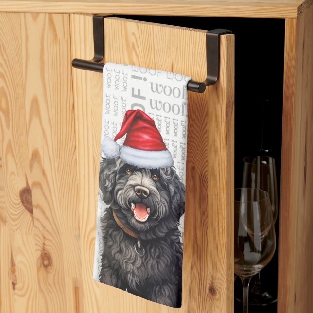 Funny Dog Lover Holiday Black Barbet Christmas Tea Towel (Thirds Fold)