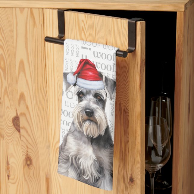 Funny Dog Lover Holiday Schnauzer Christmas Tea Towel (Thirds Fold)