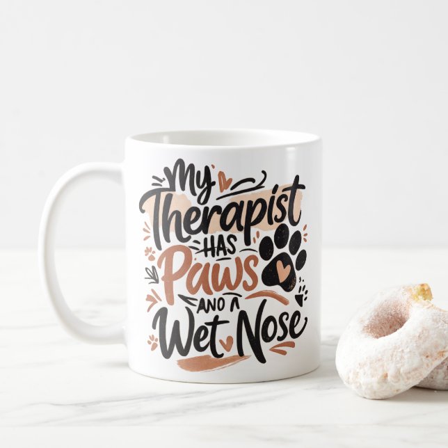 Funny Dog Lover Typography Paw Quote Coffee Mug (With Donut)
