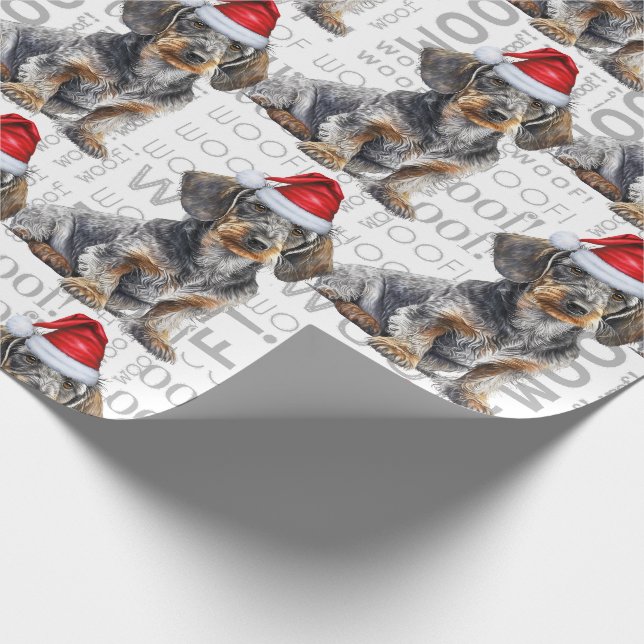 Funny Dog Lover Wirehair Dachshund in a Santa Hat Wrapping Paper (Corner)