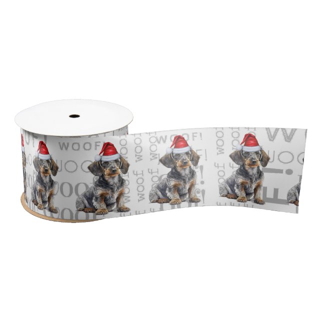 Funny Dog Lover Wirehaired Dachshund Santa Satin Ribbon (Spool)