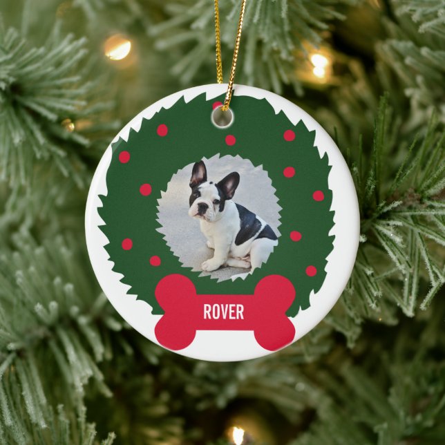 Funny Dog Lover's Christmas Wreath With Dog Photo Ceramic Tree Decoration (Tree)