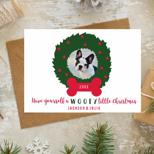 Funny Dog Lover's Christmas Wreath With Dog Photo Holiday Card