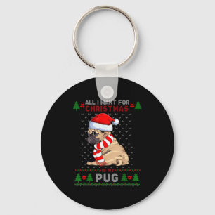 Funny Dog Lovers Cute Pug Santa Hat Ugly Christmas Key Ring