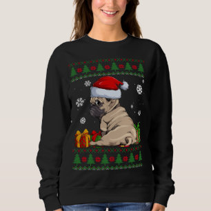 Funny Dog lovers Cute Pug Santa Hat Ugly Christmas Sweatshirt