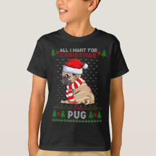 Funny Dog Lovers Cute Pug Santa Hat Ugly Christmas T-Shirt