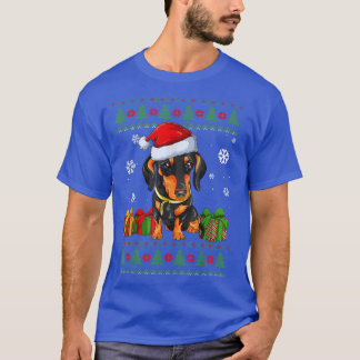 Funny Dog lovers Dachshund Santa Hat Ugly Christma T-Shirt