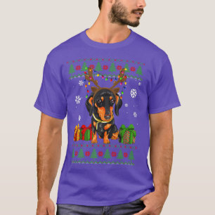 Funny Dog lovers Dachshund Santa Hat Ugly Christma T-Shirt