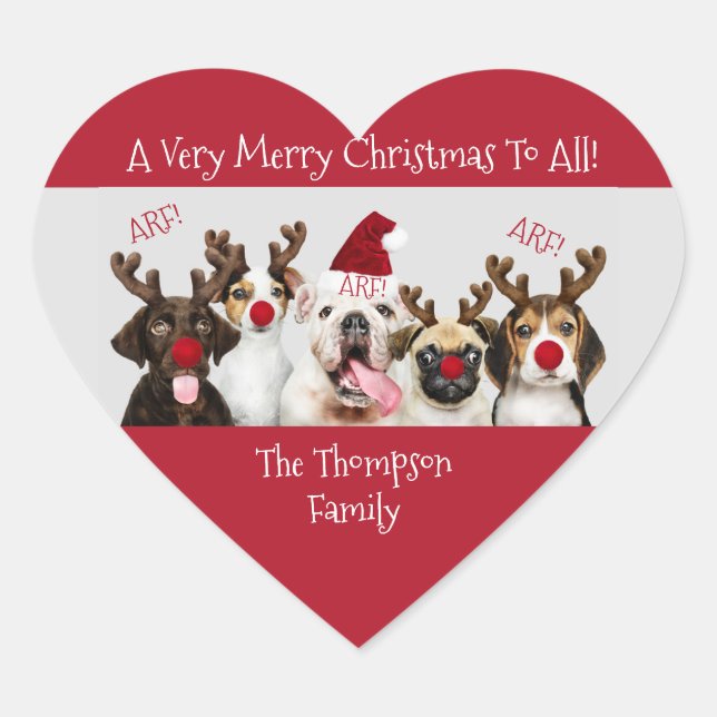 Funny Dog Lovers, Family Name, Christmas Red, Heart Sticker (Front)