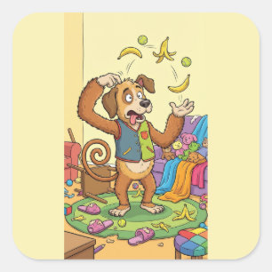 Funny Dog Monkey – Juggling Life Square Sticker