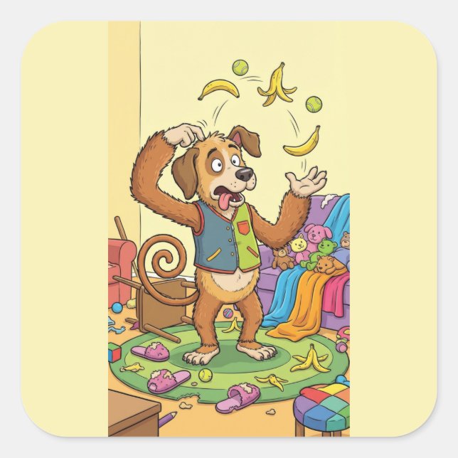 Funny Dog Monkey – Juggling Life Square Sticker (Front)